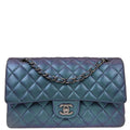 Chanel Metallic Blue Lambskin Medium Classic Double Flap Shoulder Bag