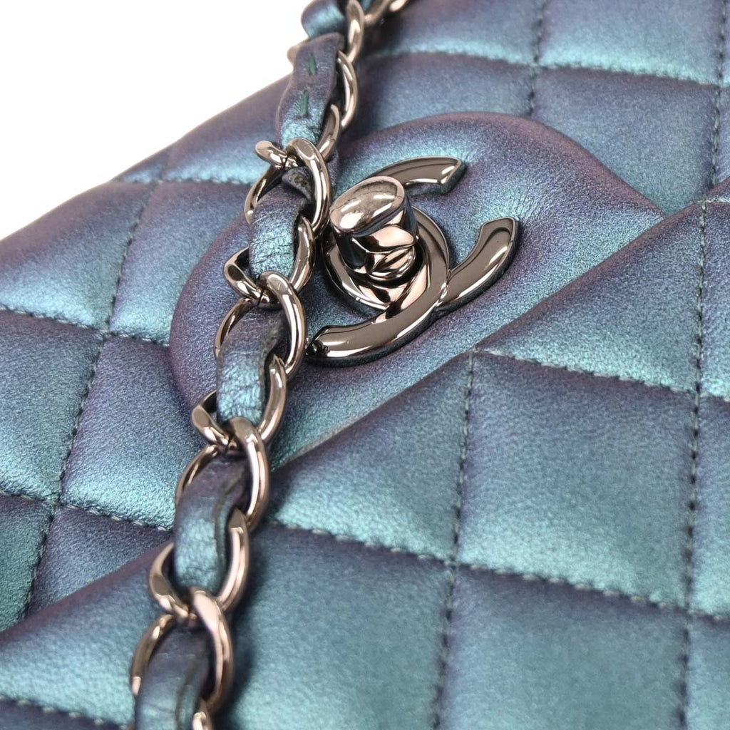 Chanel Metallic Blue Lambskin Medium Classic Double Flap Shoulder Bag
