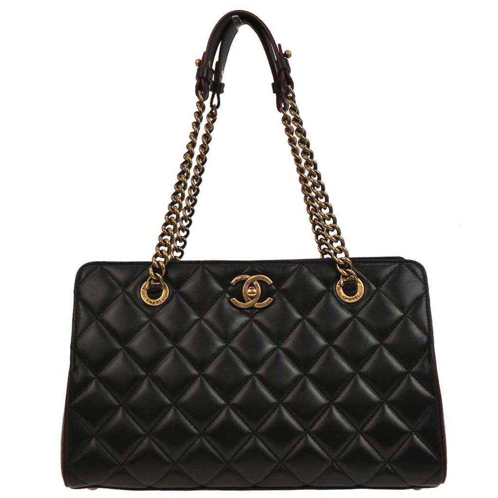 Chanel 2012-2013 Black Lambskin Tote Chain Handbag