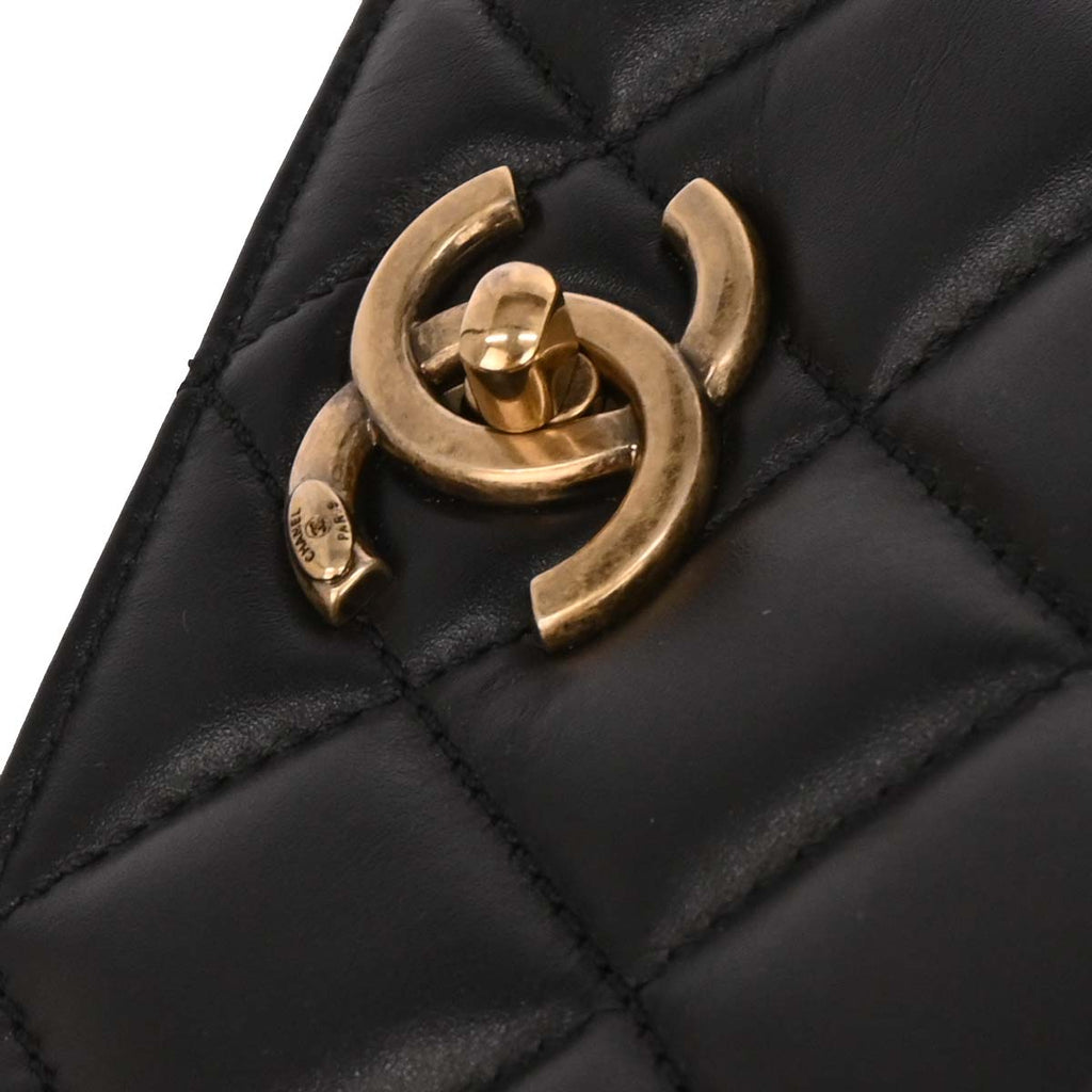 Chanel 2012-2013 Black Lambskin Tote Chain Handbag