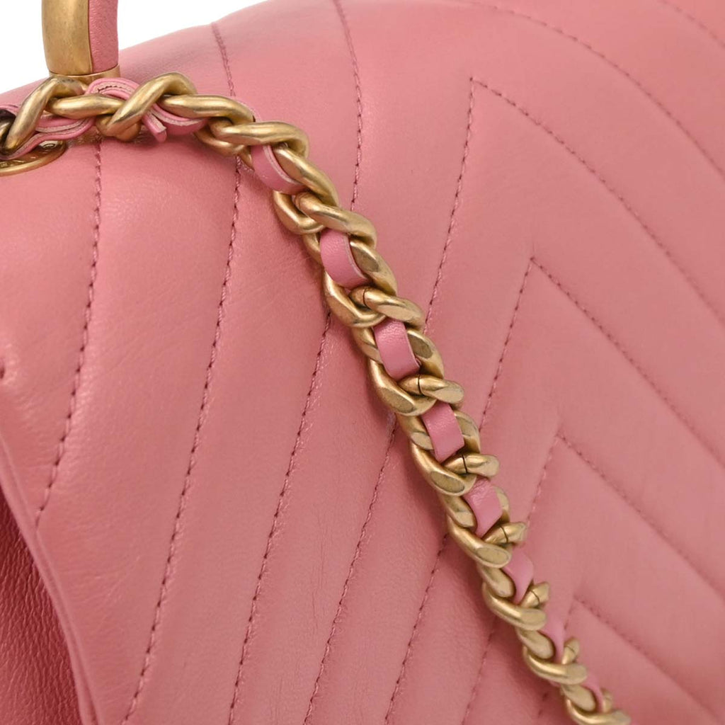 Chanel 2019 Pink Calfskin Chevron 2way Shoulder Handbag