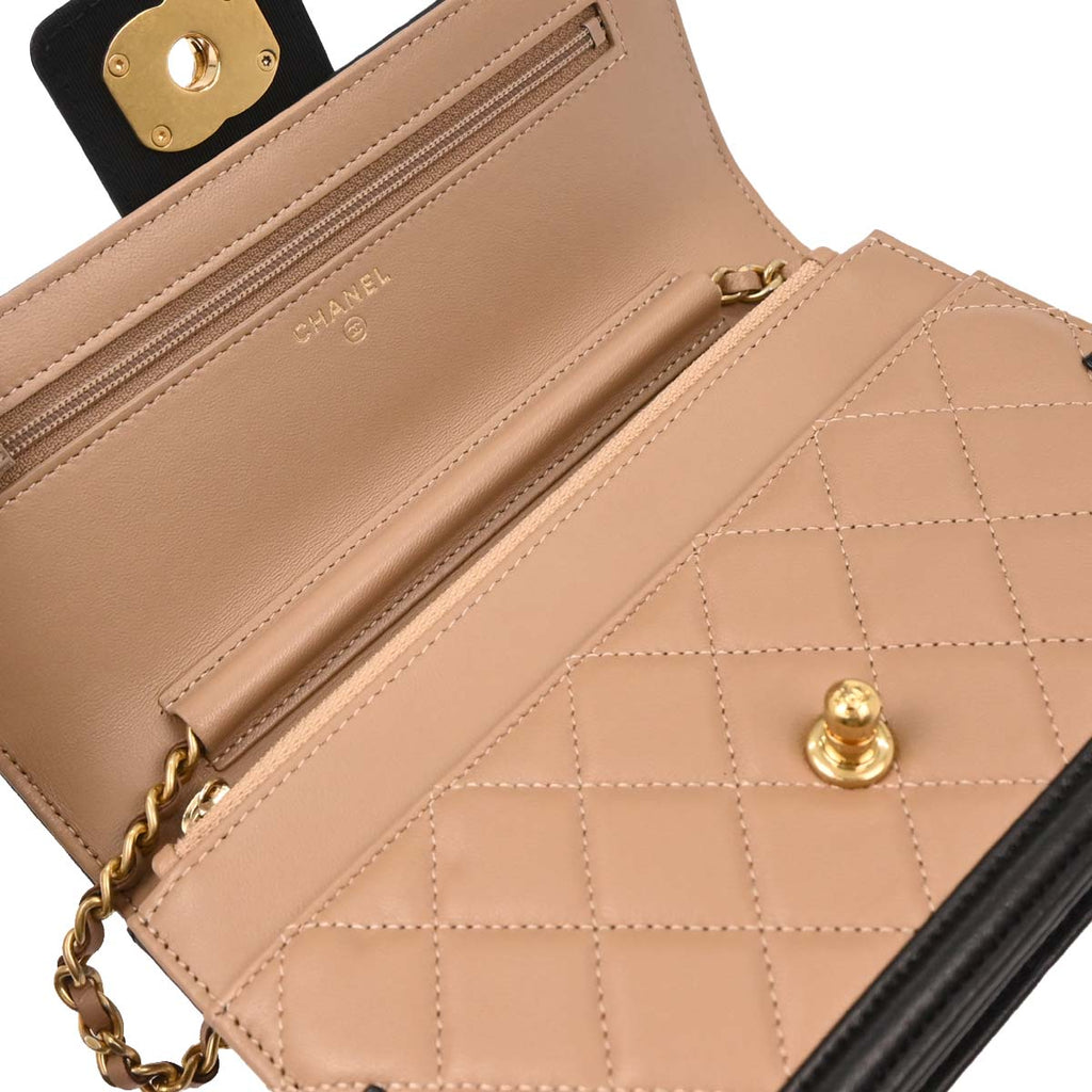 Chanel 2016-2017 Beige Lambskin Elegant CC WOC Wallet on Chain