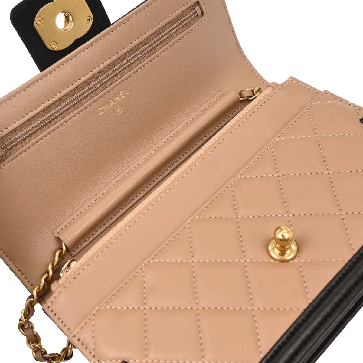 Chanel 2016-2017 Beige Lambskin Elegant CC WOC Wallet on Chain