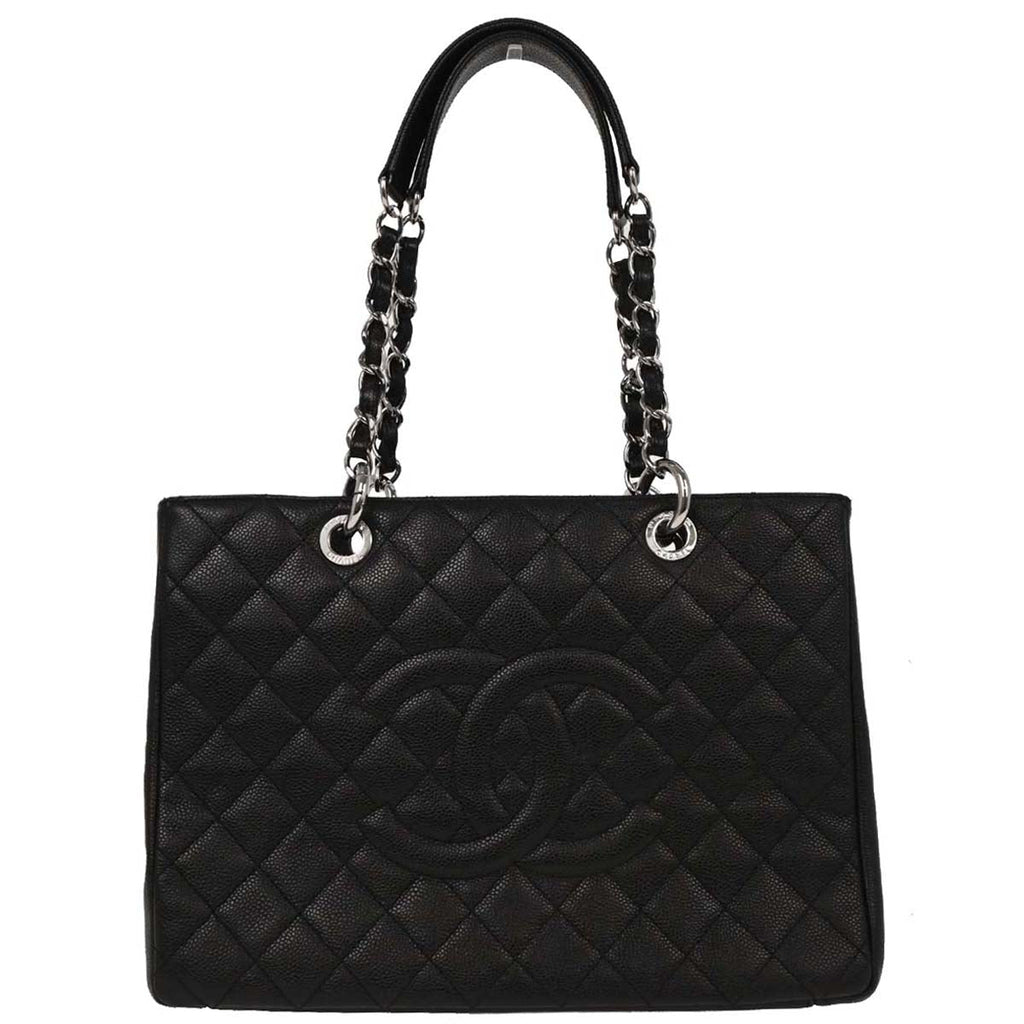 Chanel 2011 Black Caviar Grand Shopping Tote GST Chain Handbag