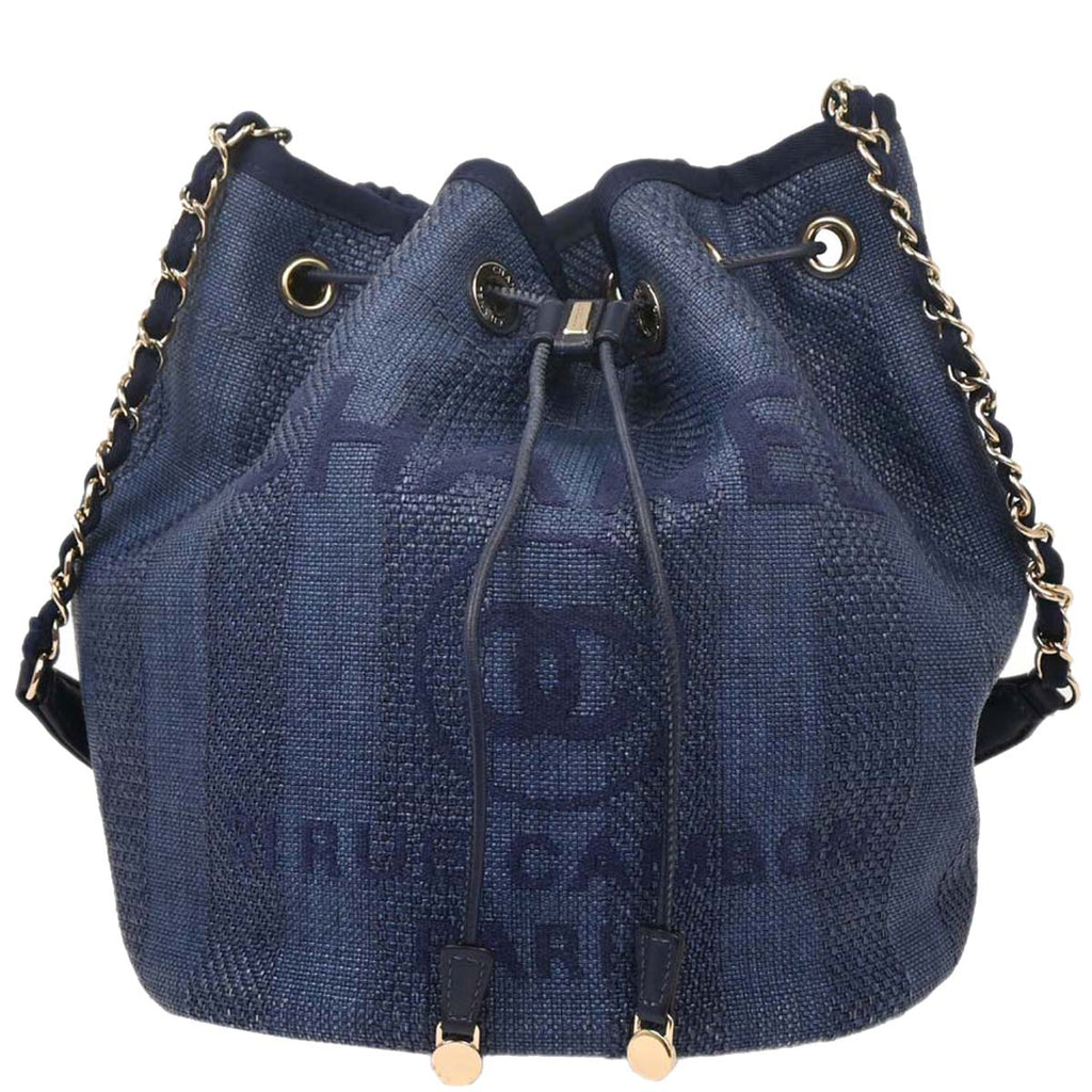 Chanel 2019 Navy Straw Deauville Bucket Shoulder Bag