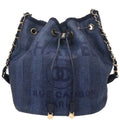Chanel 2019 Navy Straw Deauville Bucket Shoulder Bag