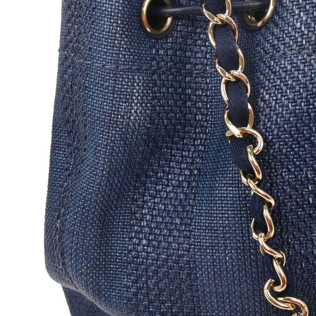 Chanel 2019 Navy Straw Deauville Bucket Shoulder Bag
