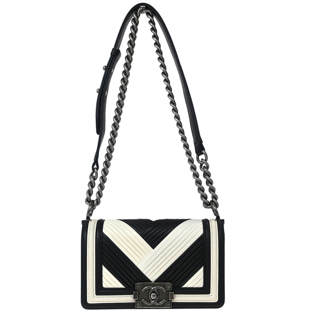 Boy Chanel 2017 Black Chevron Lambskin Small Chain Shoulder Bag