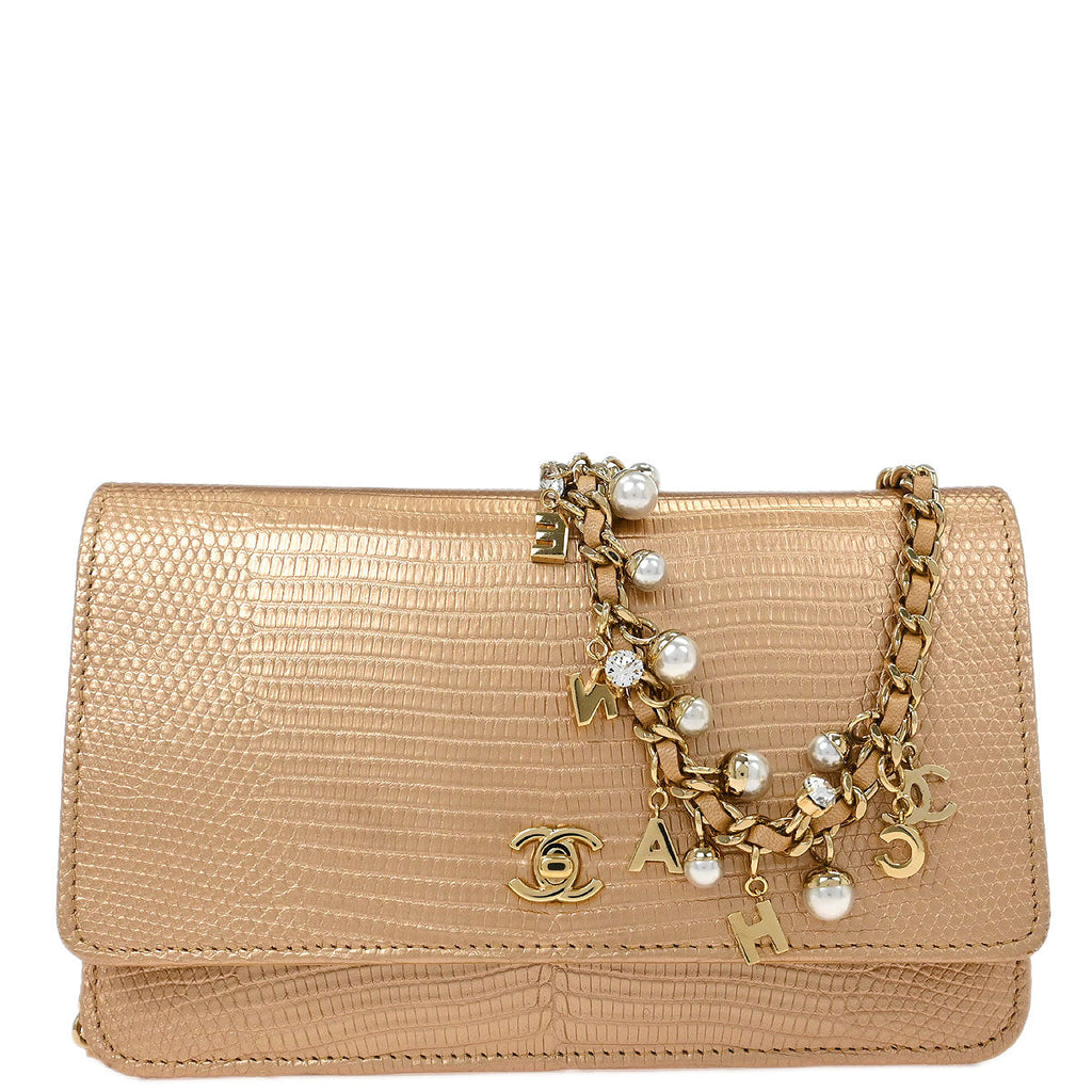 Chanel * 2019 Beige Lizard Classic WOC Wallet On Chain
