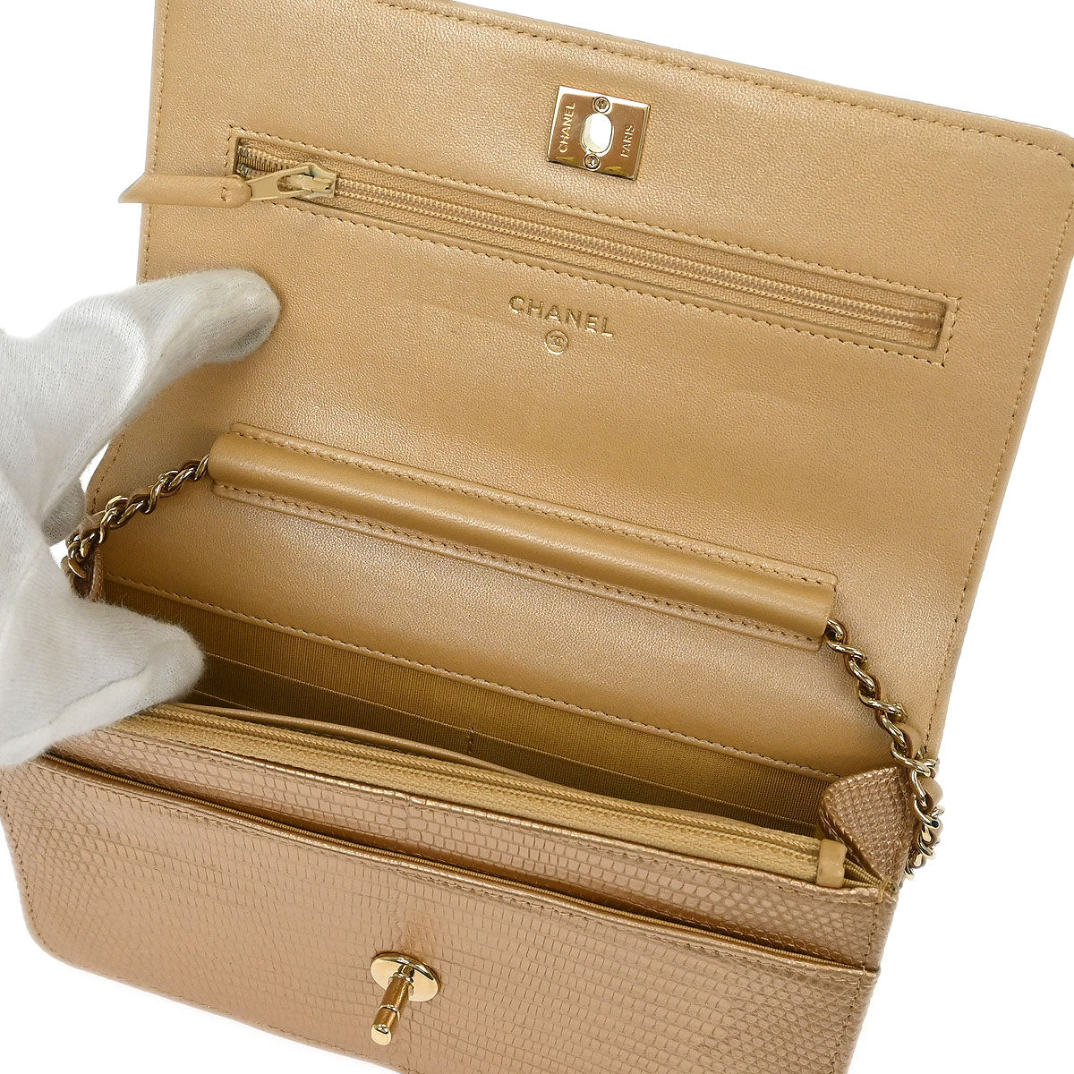 Chanel * 2019 Beige Lizard Classic WOC Wallet On Chain