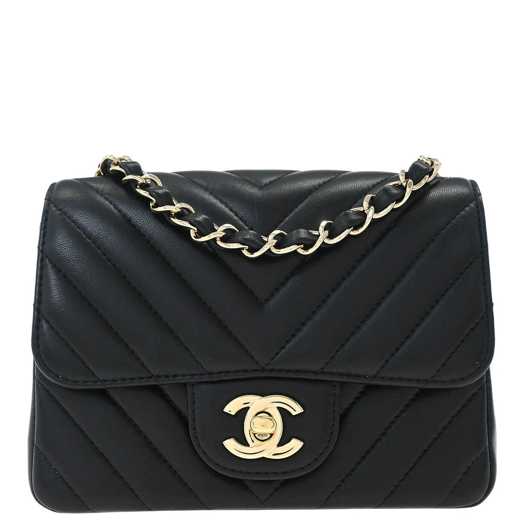 Chanel 2019 Black Lambskin Chevron Mini Classic Square Flap Shoulder Bag 17