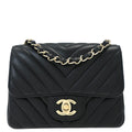 Chanel 2019 Black Lambskin Chevron Mini Classic Square Flap Shoulder Bag 17