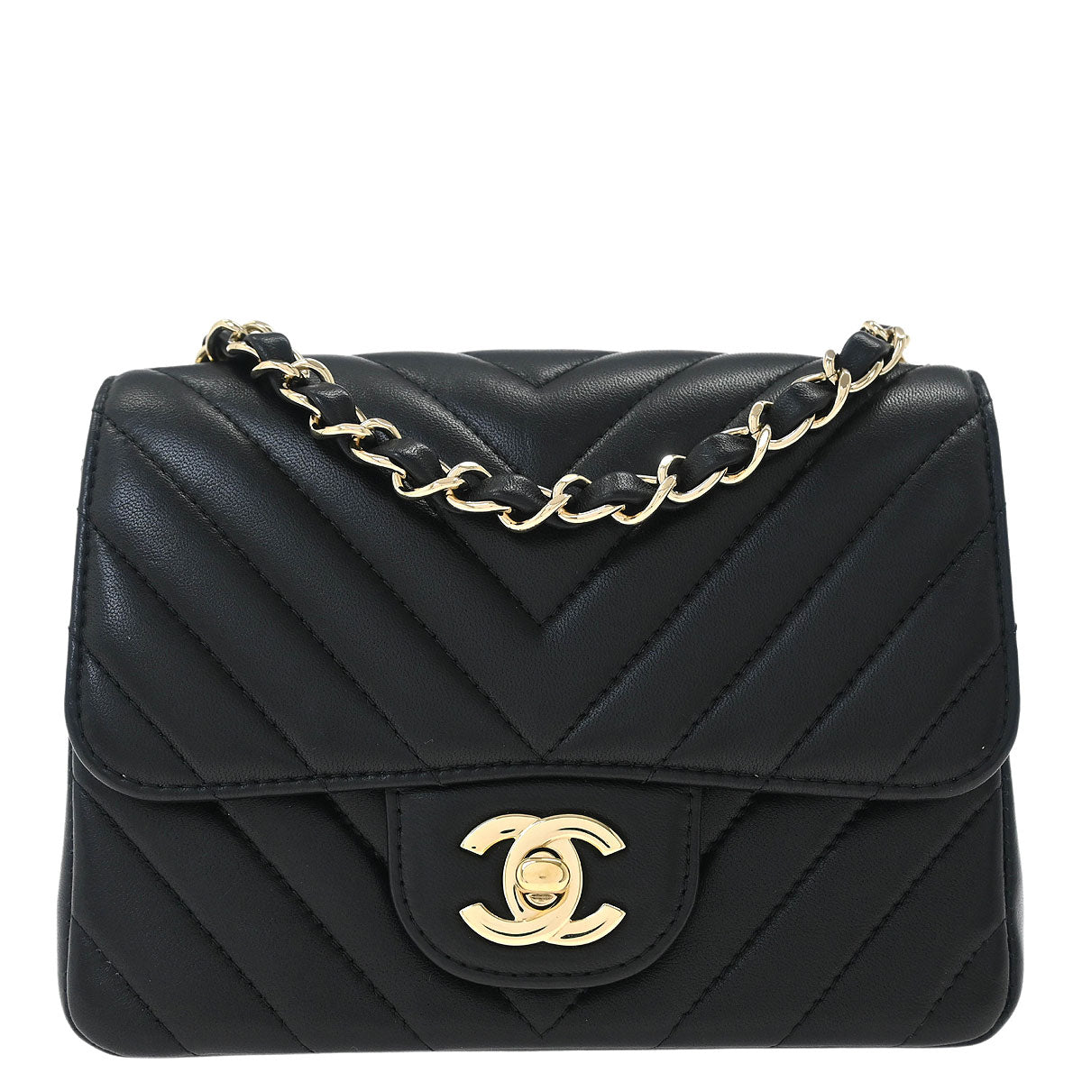 Chanel 2019 Black Lambskin Chevron Mini Classic Square Flap Shoulder Bag 17