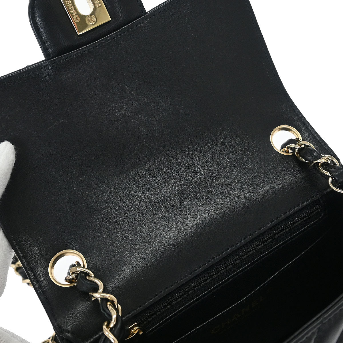 Chanel 2019 Black Lambskin Chevron Mini Classic Square Flap Shoulder Bag 17
