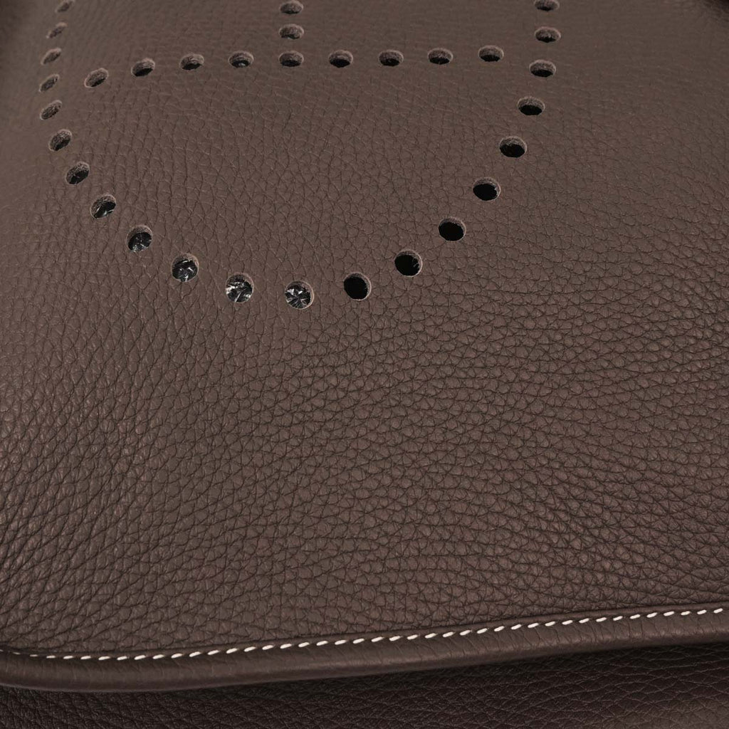 Hermes Etoupe Taurillon Clemence Evelyne 3 GM Shoulder Bag