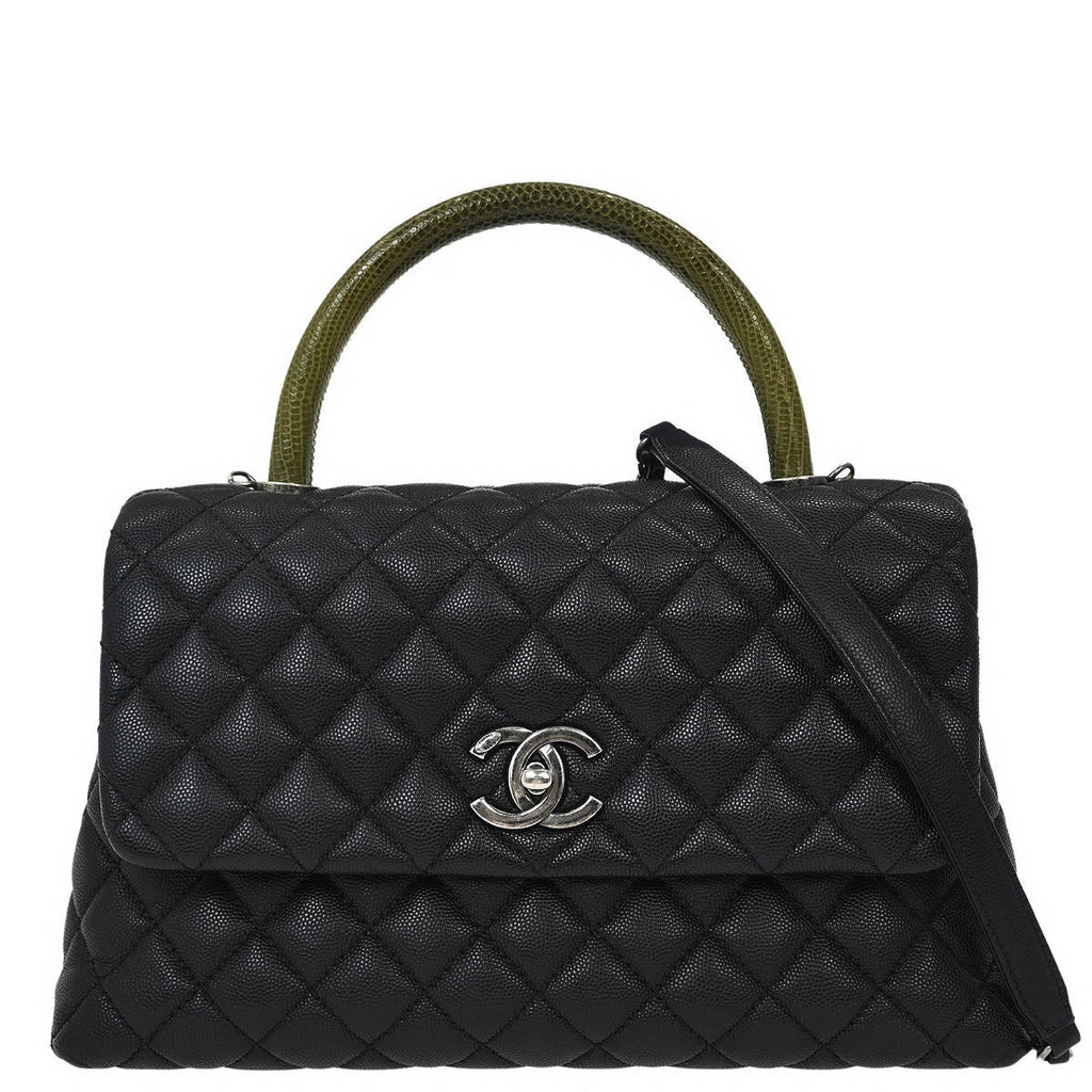 Chanel 2017* Black Calfskin Lizard Coco Handle 2way Handbag