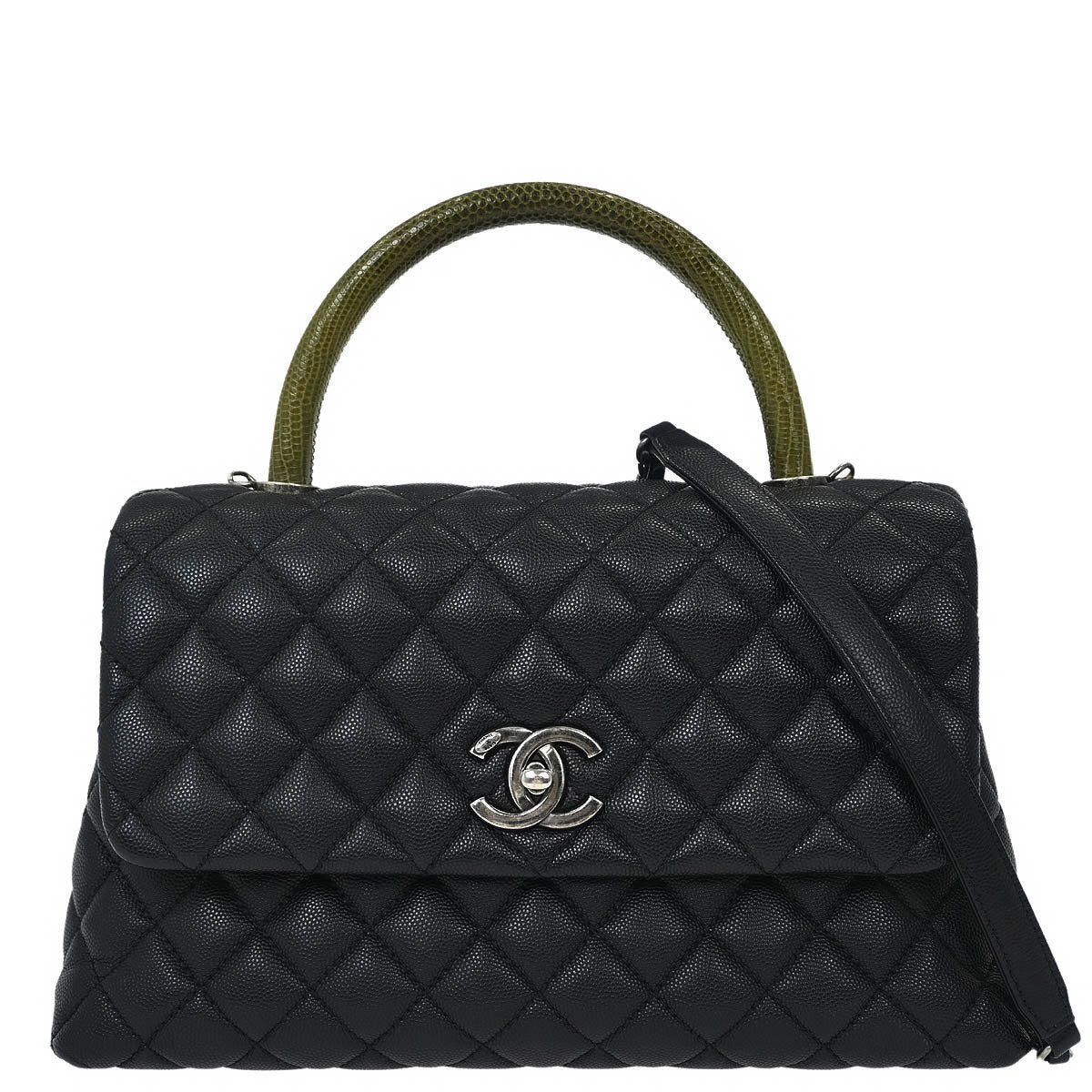 Chanel 2017* Black Calfskin Lizard Coco Handle 2way Handbag