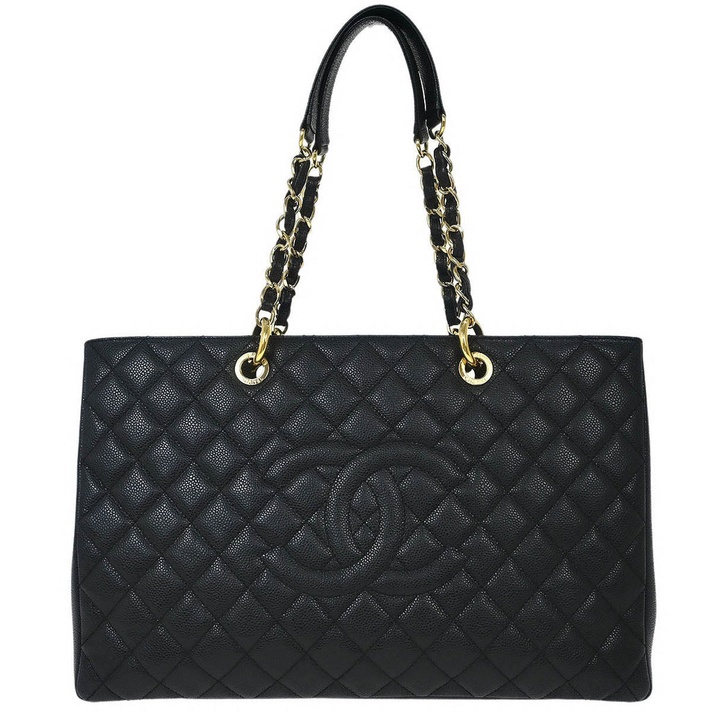 Chanel 2012-2013 Black Caviar Grand Shopping Tote GST XL Chain Handbag