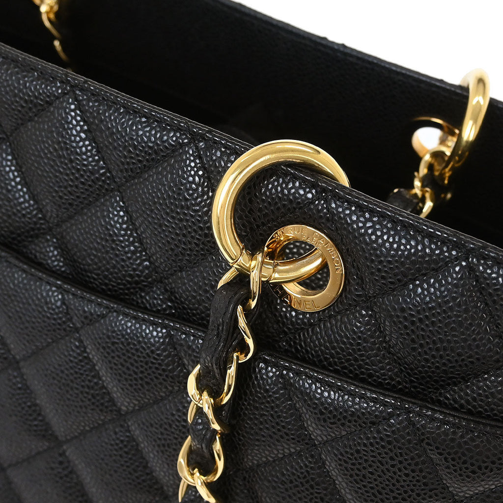 Chanel 2012-2013 Black Caviar Grand Shopping Tote GST XL Chain Handbag
