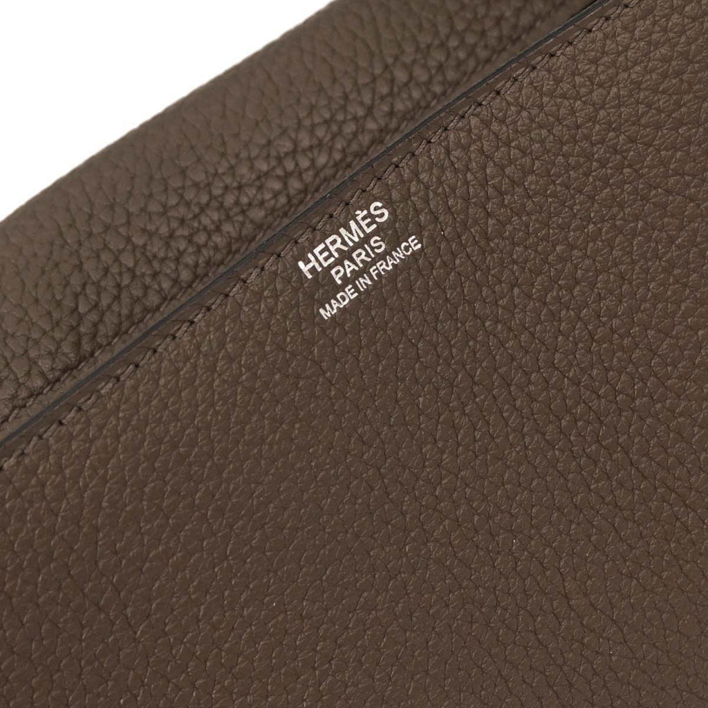 Hermes Taupe Taurillon Clemence Steve Caporal 27 Shoulder Bag