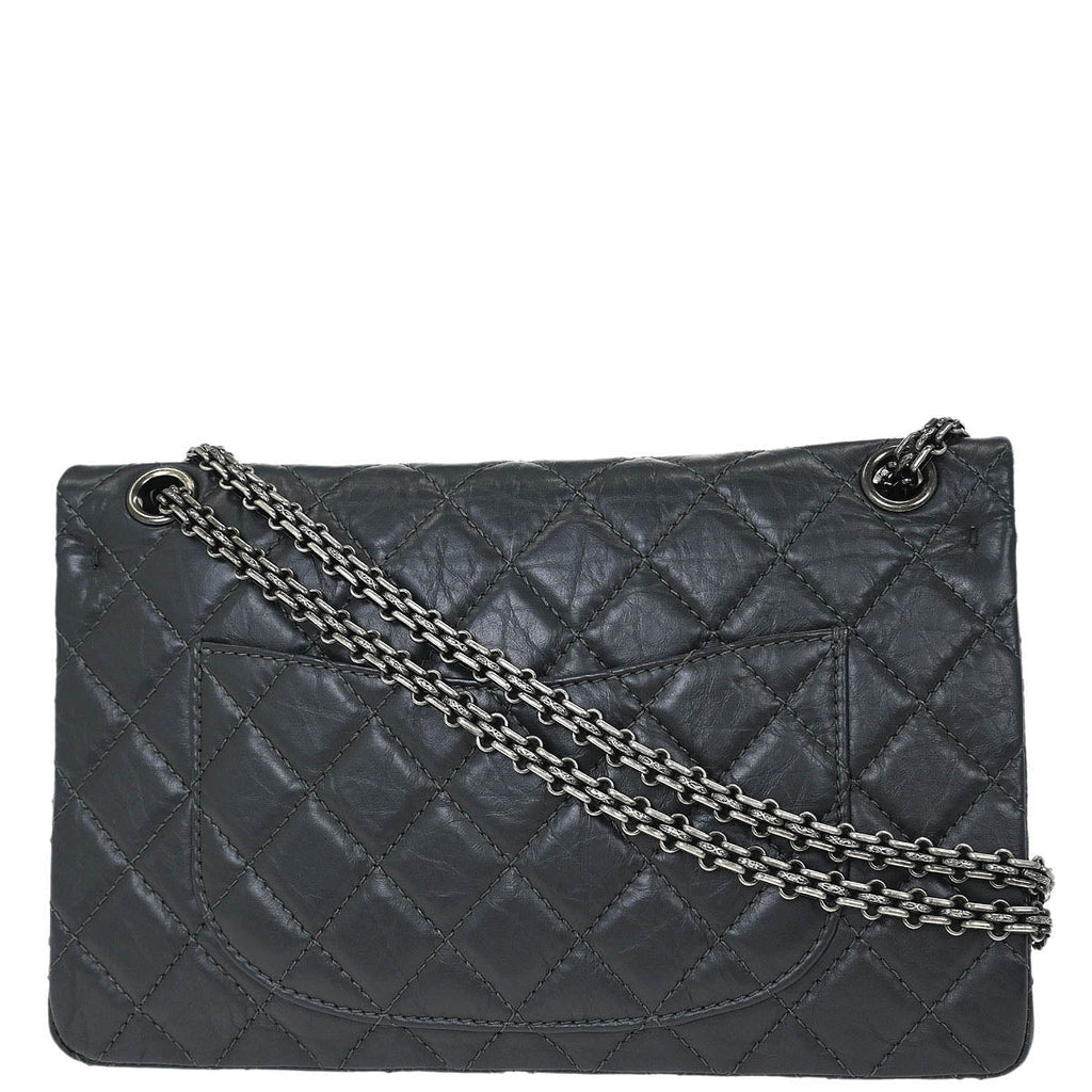Chanel 2012 Gray Calfskin 2.55 Double Flap Shoulder Bag