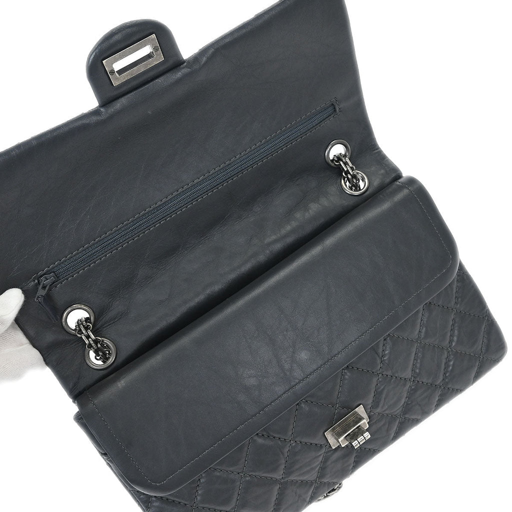 Chanel 2012 Gray Calfskin 2.55 Double Flap Shoulder Bag