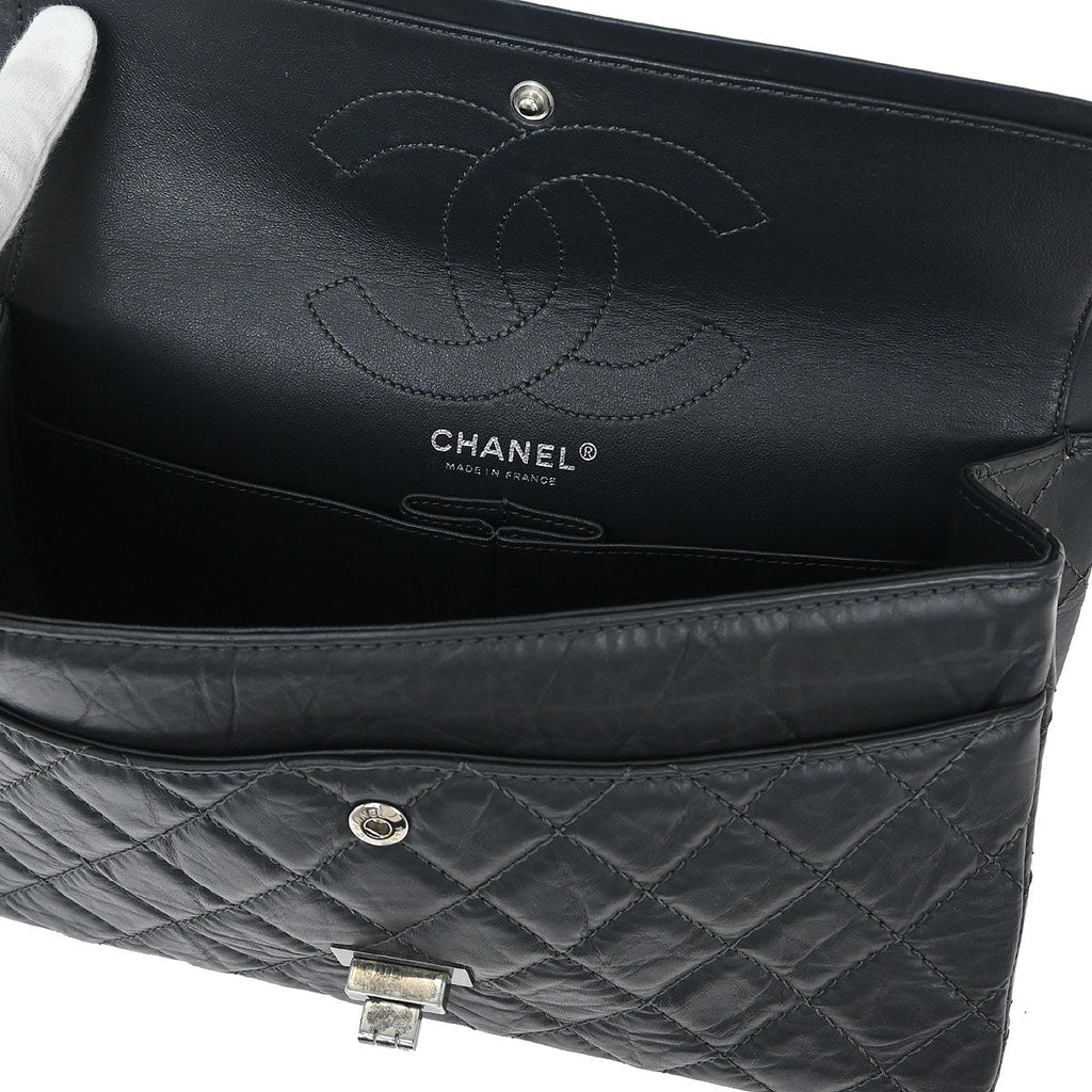 Chanel 2012 Gray Calfskin 2.55 Double Flap Shoulder Bag