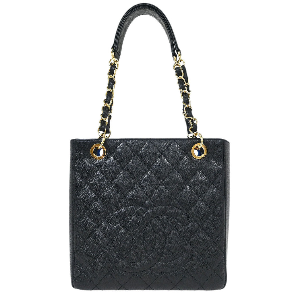Chanel 2013-2014 Black Caviar Petite Shopping Tote PST Chain Handbag