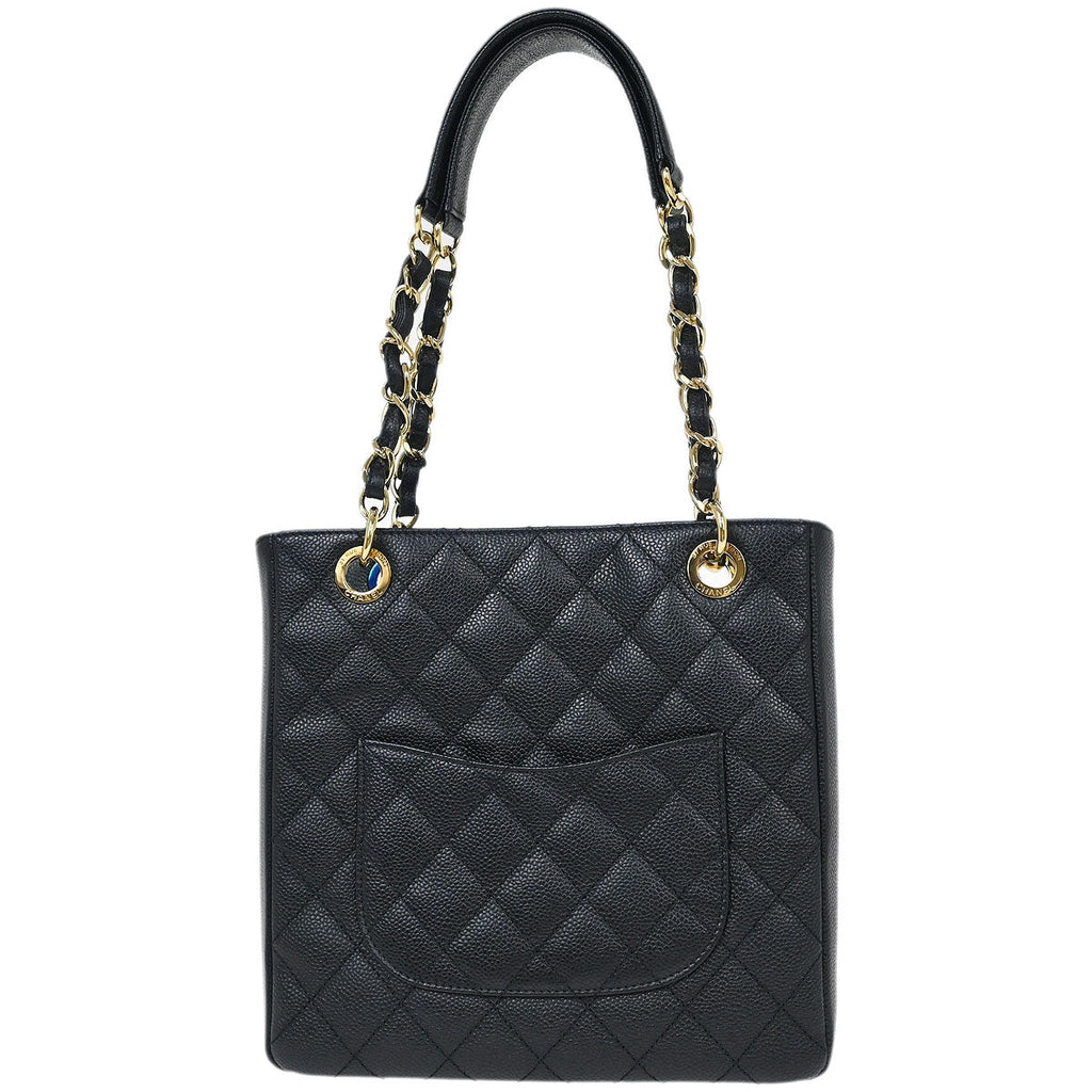 Chanel 2013-2014 Black Caviar Petite Shopping Tote PST Chain Handbag