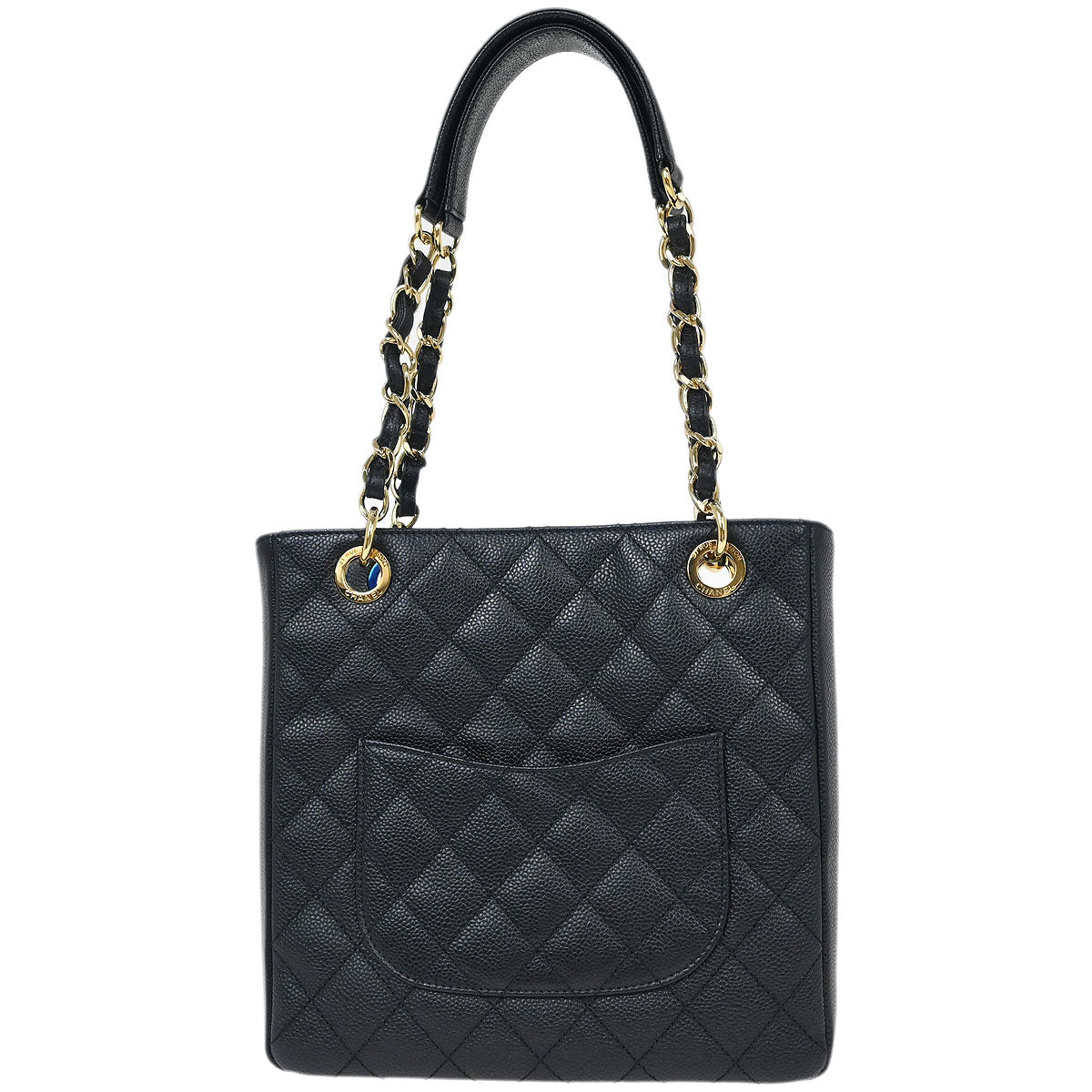 Chanel 2013-2014 Black Caviar Petite Shopping Tote PST Chain Handbag