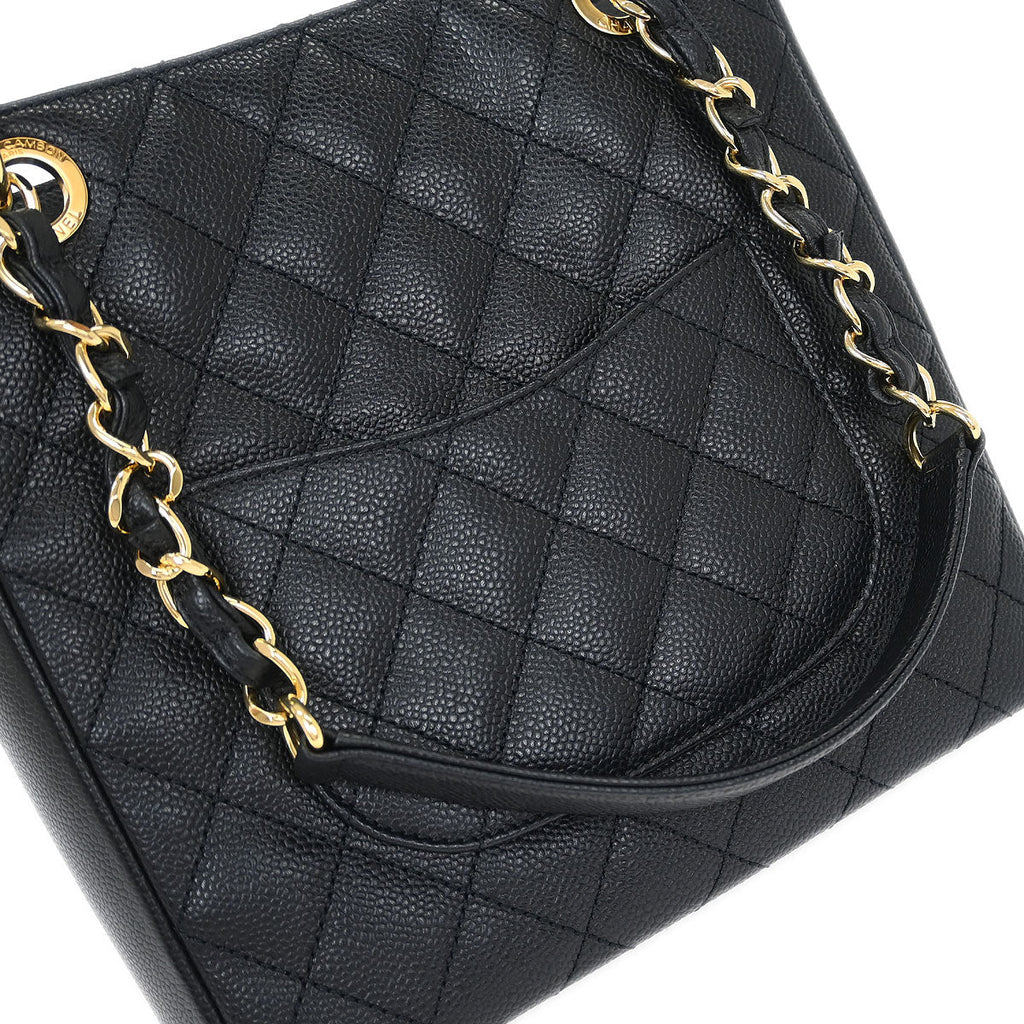 Chanel 2013-2014 Black Caviar Petite Shopping Tote PST Chain Handbag