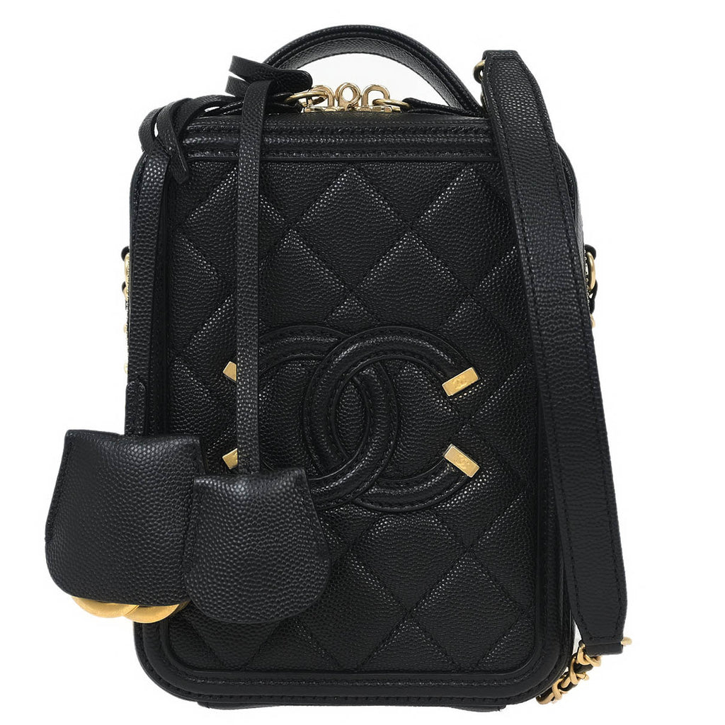 Chanel 2019 Black Caviar Filigree 2way Shoulder Bag