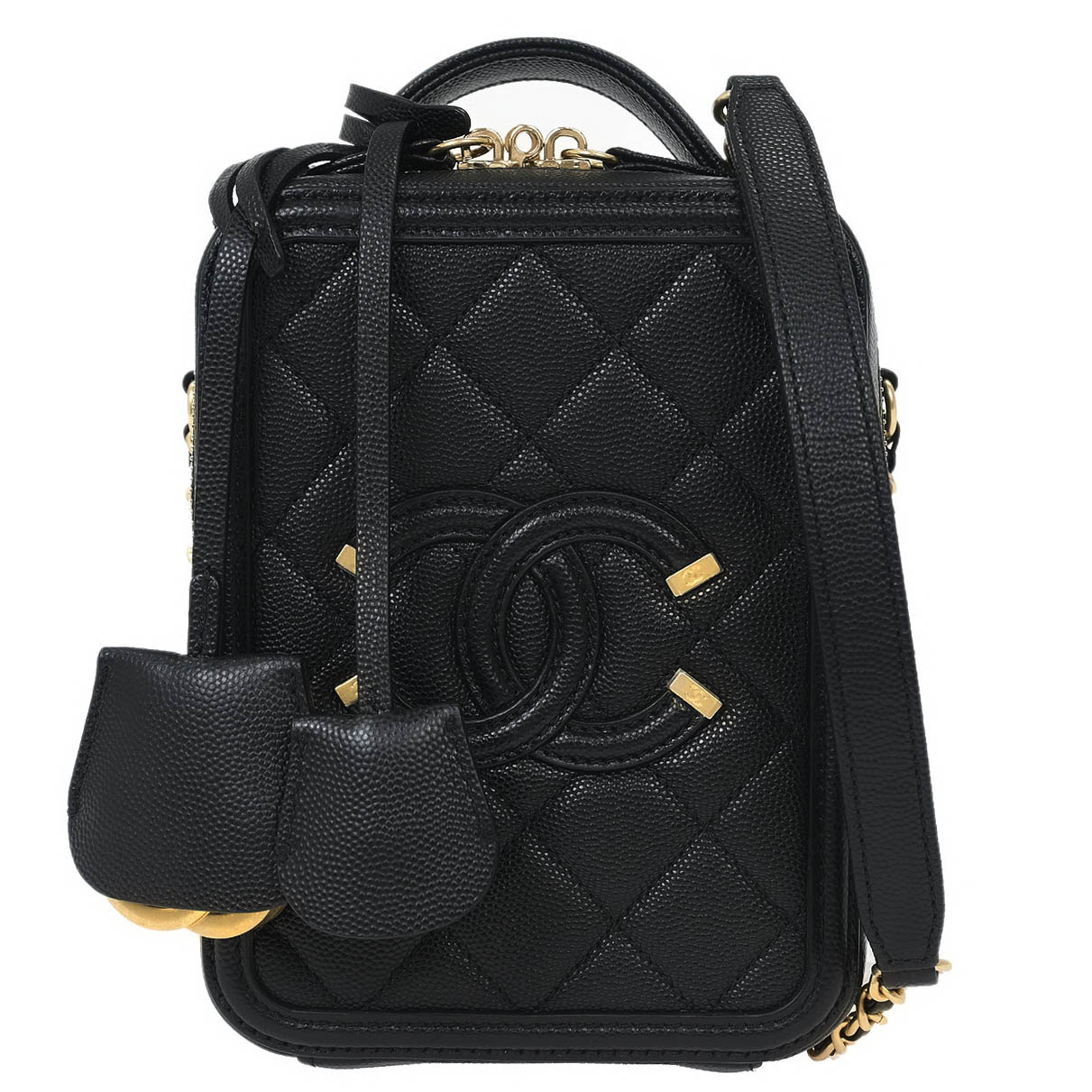 Chanel 2019 Black Caviar Filigree 2way Shoulder Bag