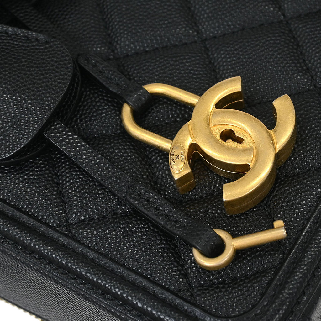 Chanel 2019 Black Caviar Filigree 2way Shoulder Bag