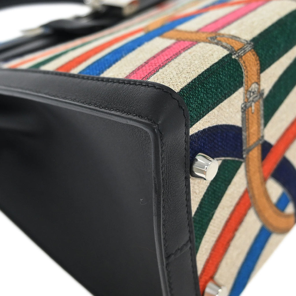 Hermes Black Toile De Camp Cavalcadour Kelly 32 Sellier Handbag