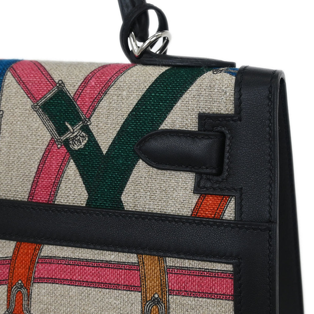 Hermes Black Toile De Camp Cavalcadour Kelly 32 Sellier Handbag