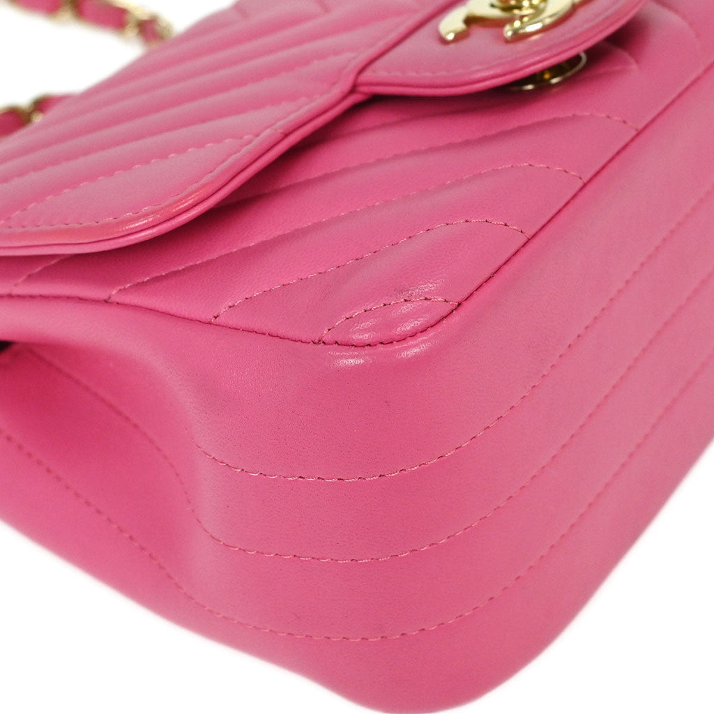 Chanel Pink Lambskin Chevron Mini Classic Square Flap Bag