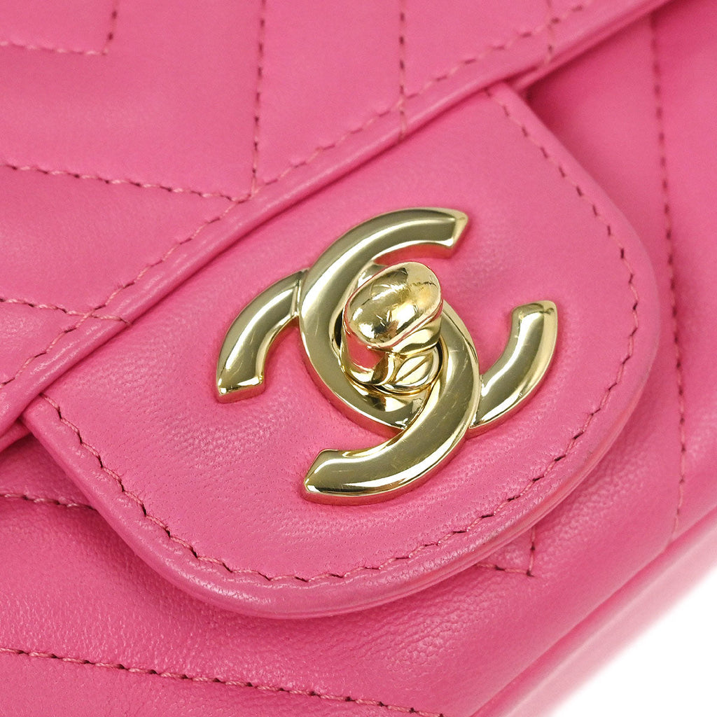 Chanel Pink Lambskin Chevron Mini Classic Square Flap Bag