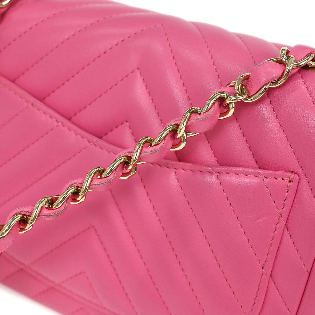 Chanel Pink Lambskin Chevron Mini Classic Square Flap Bag