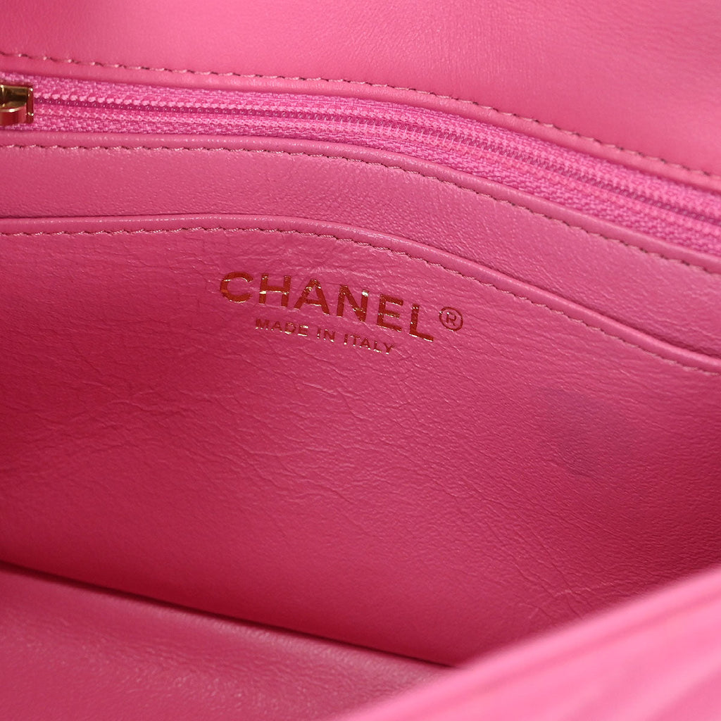 Chanel Pink Lambskin Chevron Mini Classic Square Flap Bag