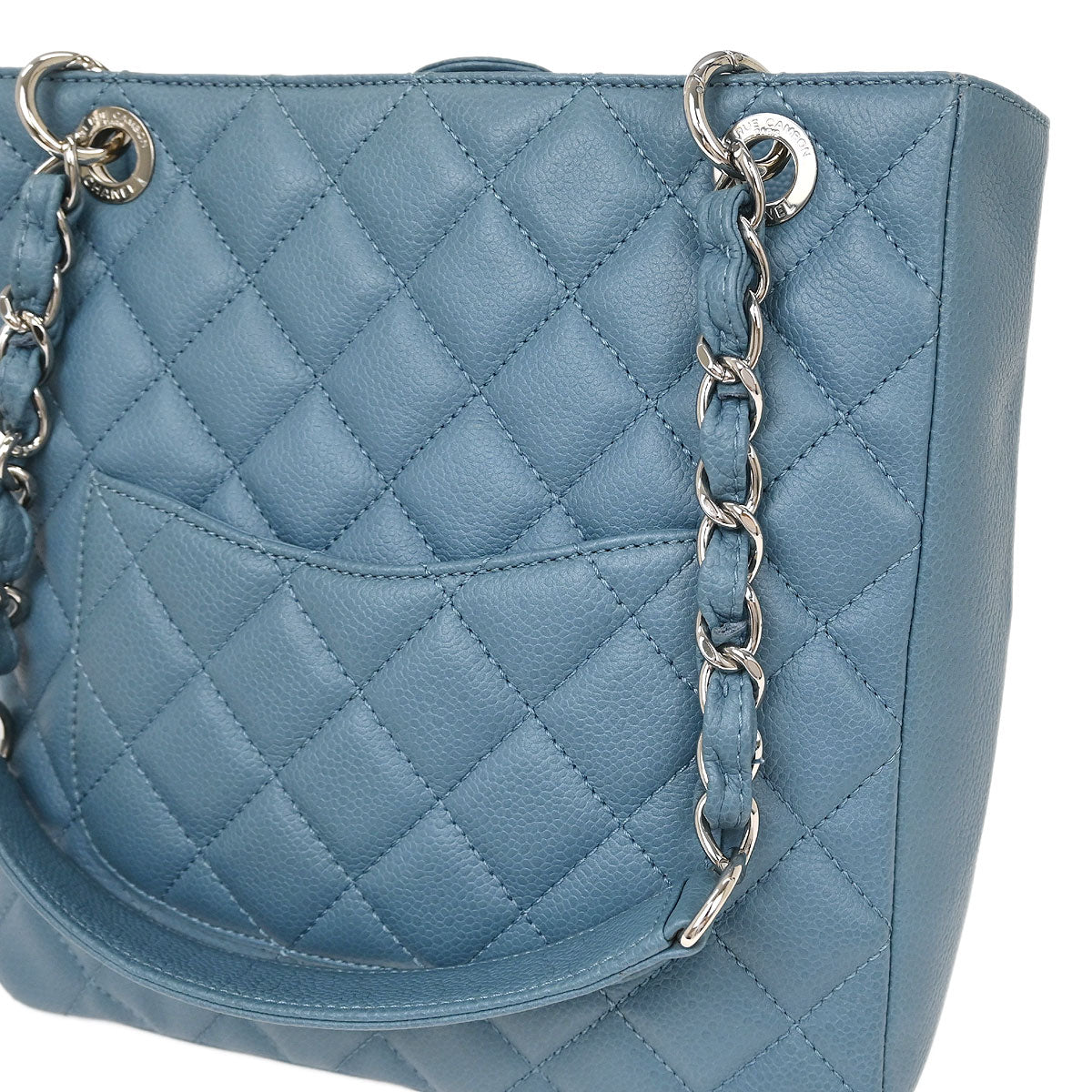 Chanel 2010-2011 Light Blue Caviar Petite Shopping Tote PST Chain Handbag