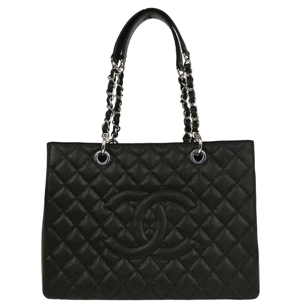 Chanel 2014 Black Caviar Grand Shopping Tote GST Chain Handbag