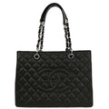 Chanel 2014 Black Caviar Grand Shopping Tote GST Chain Handbag