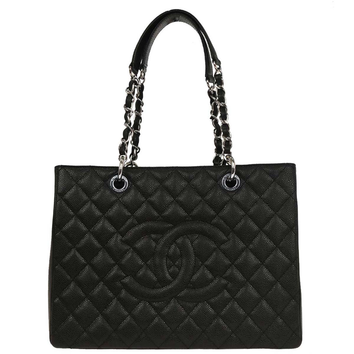 Chanel 2014 Black Caviar Grand Shopping Tote GST Chain Handbag