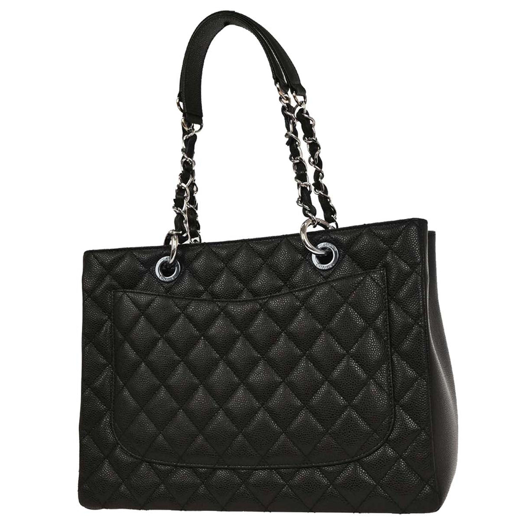 Chanel 2014 Black Caviar Grand Shopping Tote GST Chain Handbag