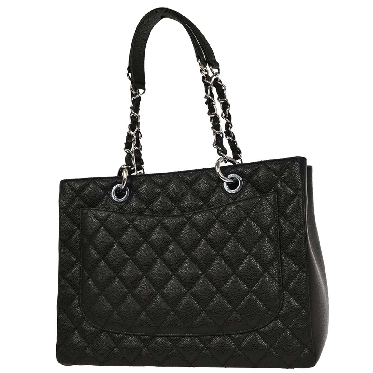 Chanel 2014 Black Caviar Grand Shopping Tote GST Chain Handbag