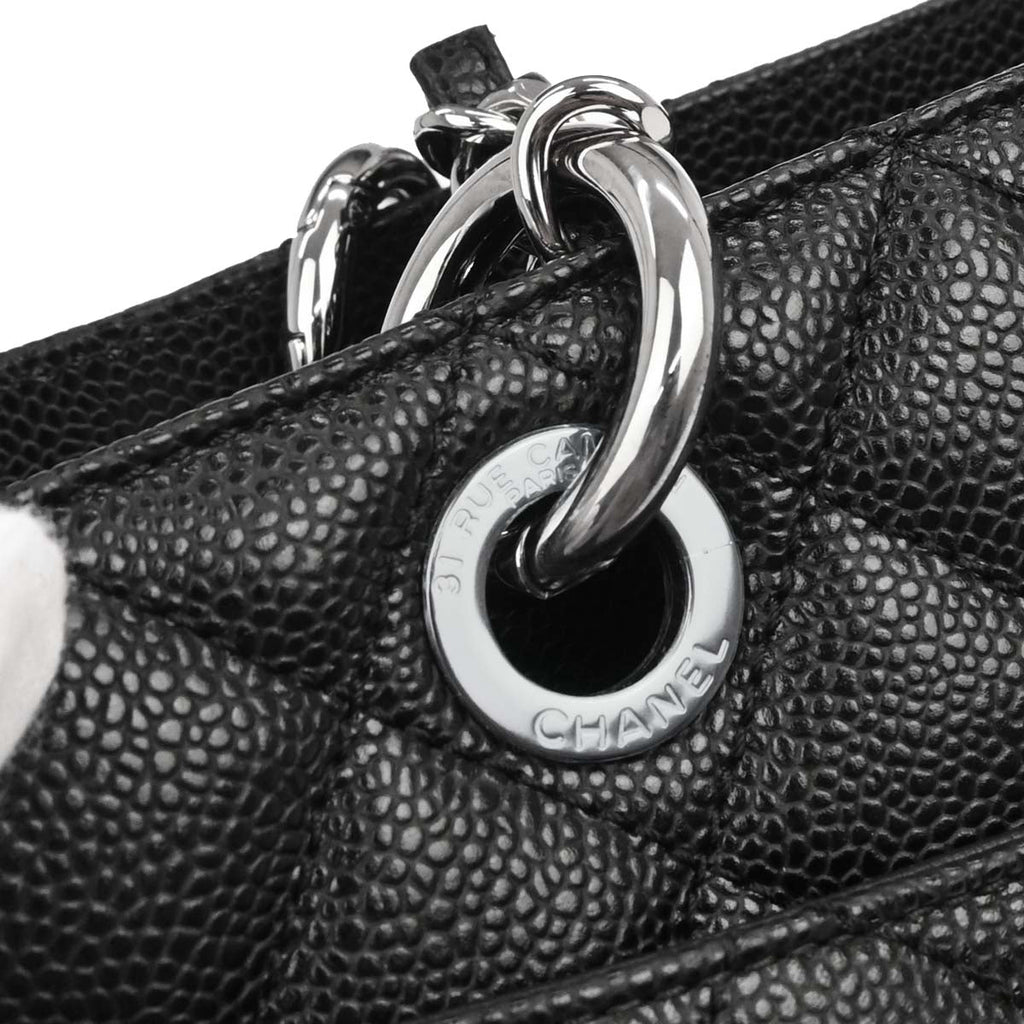 Chanel 2014 Black Caviar Grand Shopping Tote GST Chain Handbag