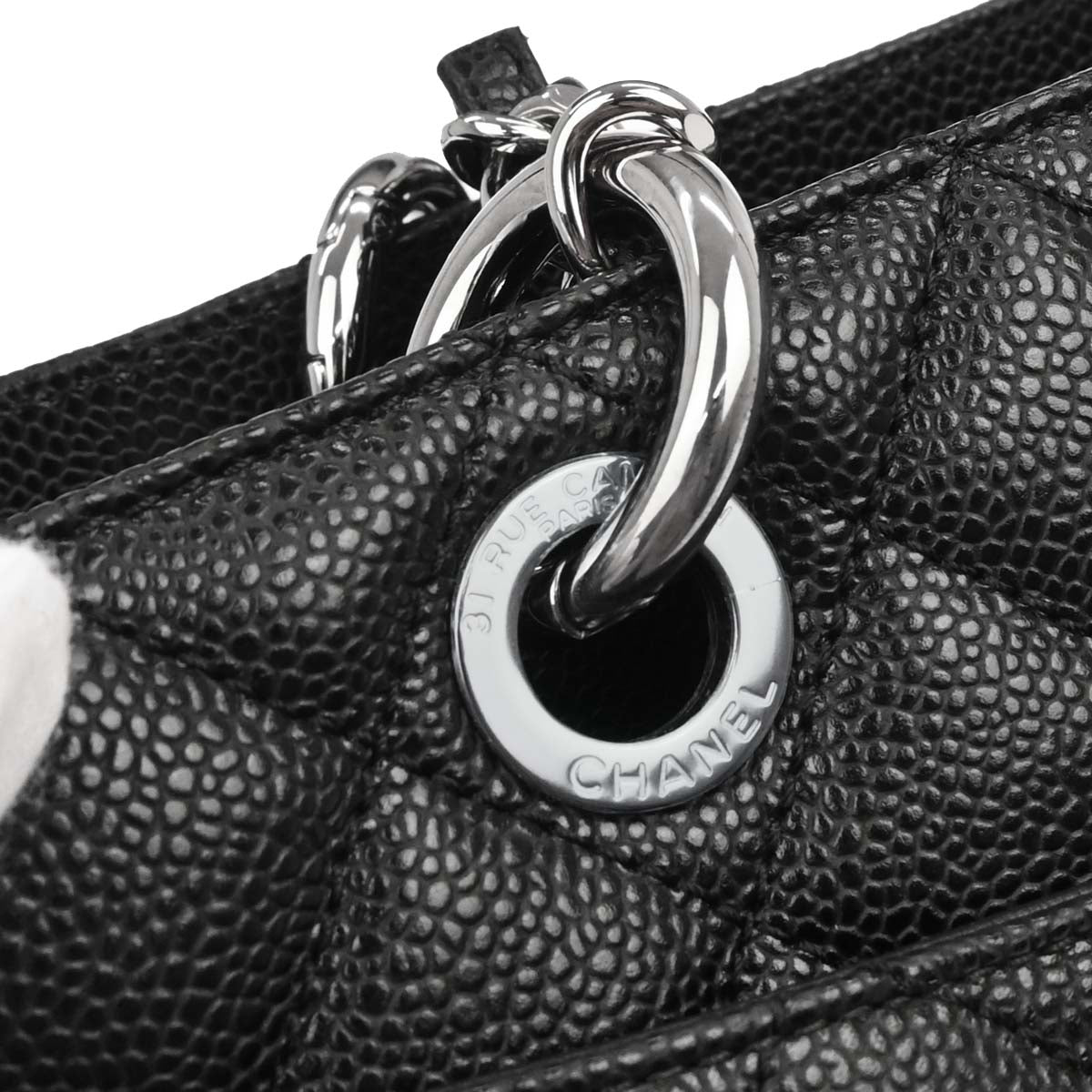 Chanel 2014 Black Caviar Grand Shopping Tote GST Chain Handbag