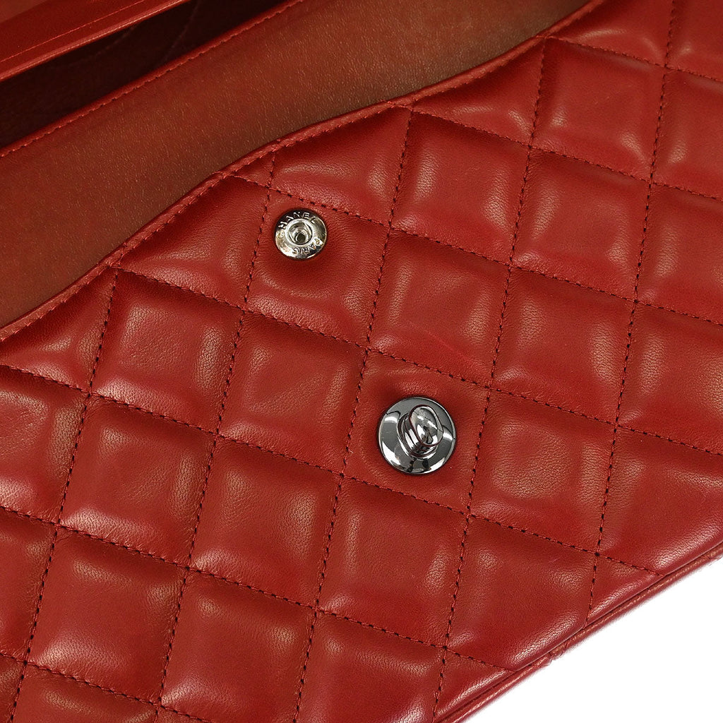 Chanel Red Lambskin Jumbo Classic Double Flap Shoulder Bag