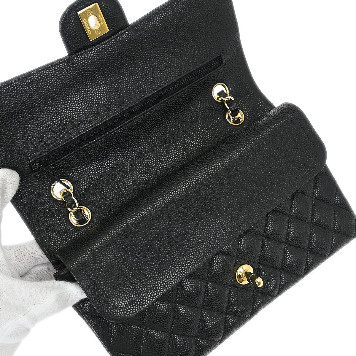 Chanel 2016-2017 Black Caviar Medium Classic Double Flap Shoulder Bag